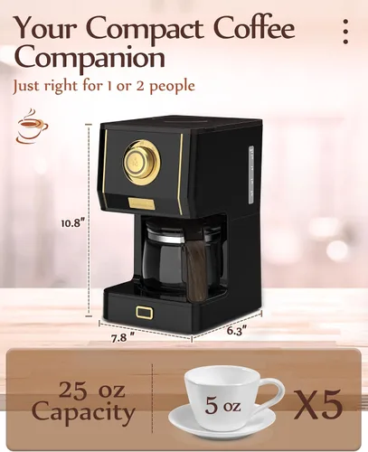 Miniatura 6 de Amaste Cafetera, Máquina de Café de Goteo Estilo Retro de 25 Oz con Jarra de Café de Vidrio con Filtro de Café Reutilizable y Tres Modos de Arábica