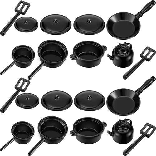 Sumind Juego de 20 piezas de cocina en miniatura para casa de muñecas, ollas y sartenes a escala 1/12, utensilios de cocina de metal en miniatura