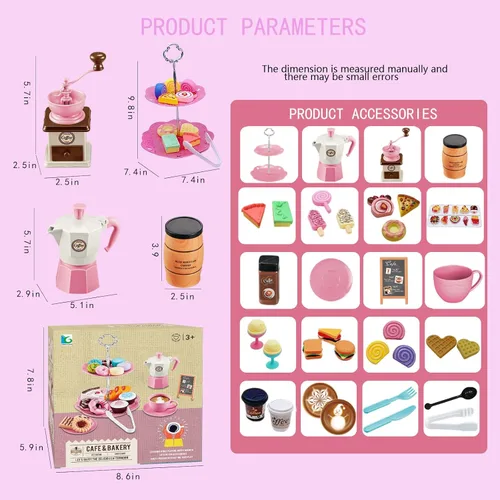 Miniatura 2 de Juego de simulación de fiesta de té para niñas pequeñas, juego de 48 piezas de cafetera y juego de comida de postres para niños de 3, 4, 5, 6, 7, 8