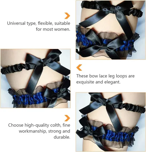 Miniatura 7 de ValiCLUD 1 juego de ligas de novia sexy para novias de encaje y piernas decoraciones (negro, azul)