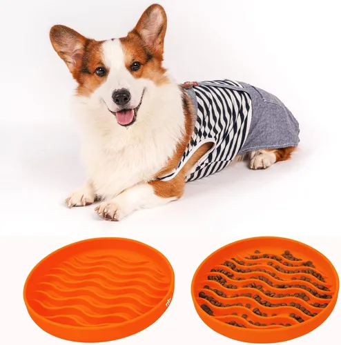 Miniatura 6 de Tazones de alimentación lenta para perros, tazón de silicona antigolpe, comedero lento para mascotas y cachorros con ventosas, apto para Naranja