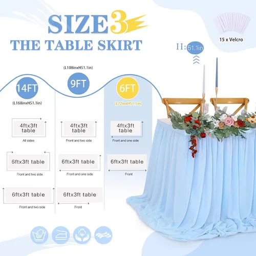 Miniatura 6 de QueenDream Falda de mesa de gasa azul bebé de 6 pies para mesa rectangular, mantel transparente para baby shower, boda, cumpleaños, fiesta temática