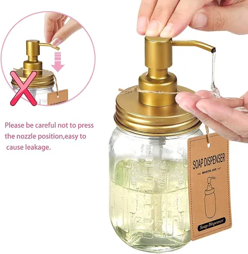 Miniatura 2 de Amolliar Juego de accesorios de baño de 4 piezas y 2 tarros de masón dorados, 3 dispensadores de jabón de loción y 2 soportes para hisopos