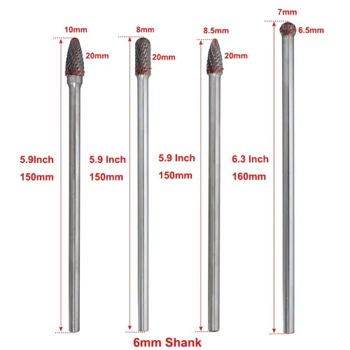 Miniatura 3 de 4 brocas de corte rotativo de carburo de tungsteno de 0.236 in (1/4 pulgadas) para carpintería de bricolaje, tallado de metal, pulido, grabado
