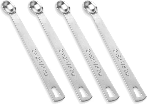 4 piezas 1/8 cucharadita (1/8 cucharadita | 0.0 fl oz | 0.625 cc) cuchara medidora individual, acero inoxidable, 1/8 cucharadita pequeña cuchara