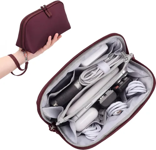 Miniatura 15 de FYY Organizador de cables de viaje, 8 compartimentos, bolsa tecnológica ligera resistente al agua con correa para la muñeca, funda portátil