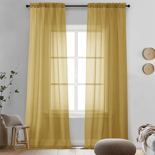 Miniatura 151 de OVZME - Cortinas traslúcidas blancas de 45 pulgadas de largo, 2 paneles, cortinas de gasa con bolsillo para barra para ventanas pequeñas, cada una