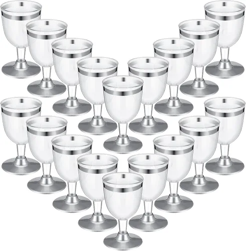Miniatura 10 de Didaey 48 copas de vino de plástico desechables de 6 onzas, copas de vino para fiestas, vasos de plástico duro con tallo apilables para copas