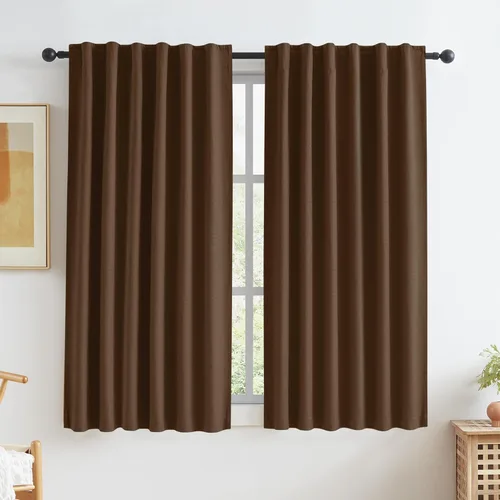 Miniatura 51 de Paneles de cortinas de ventana 100% opacas, con trabillas traseras, bolsillo para barra, gancho, cinturón, aspecto plisado, cortinas para sistema