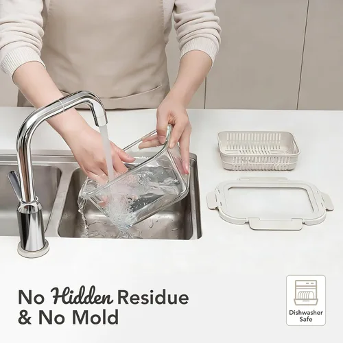 Miniatura 3 de GENICOOK Contenedores de almacenamiento de vidrio para refrigerador, paquete de 2 – Recipientes herméticos para frutas y verduras con coladores