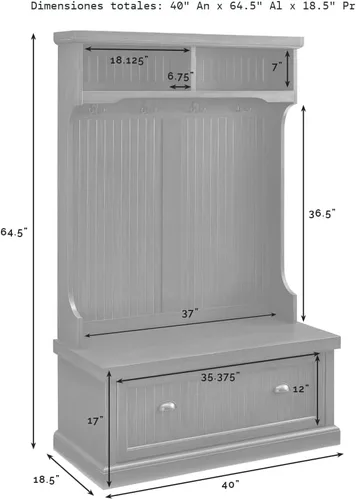 Miniatura 5 de Crosley Furniture - Hall Tree- Mueble para pasillo, Madera, Blanco gastado