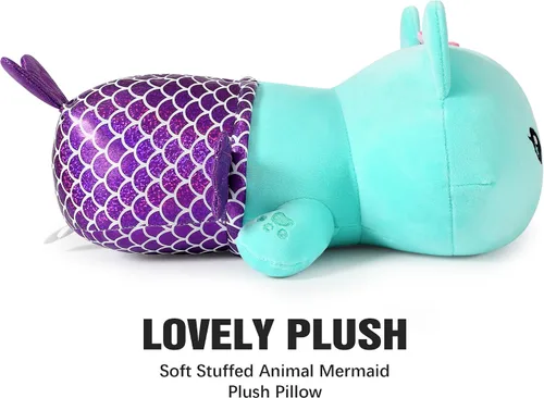 Miniatura 7 de Onsoyours Lindo gatito sirena de peluche de gatito, suave almohada de felpa de gato sirena para niños (sirena de gato azul, 12 pulgadas)