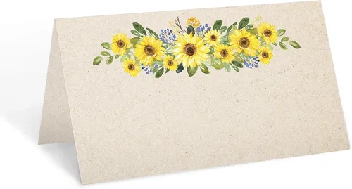 321Done Tarjetas de lugar de girasol para colocar la mesa, juego de 50 tarjetas de nombre en blanco, tabla de asientos y tarjeta de posición para