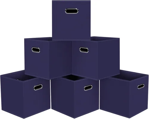 Miniatura 25 de Cubos de Almacenamiento Plegables Negros, Cajas de Almacenamiento de Tela, Organizadores de Cubos con Asas Duales para Organizador del Hogar, Juego