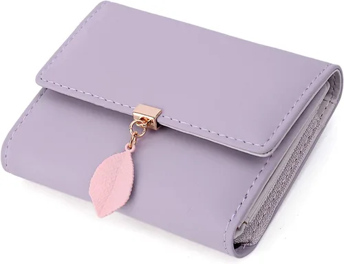 Miniatura 175 de UTO - Cartera pequeña RFID de piel sintética con dije de hoja, cierre de cremallera y tarjetero.