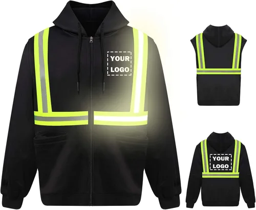 Miniatura 13 de Hi Vis - Sudadera de seguridad con capucha y manga extraíble, forro polar de alta visibilidad, chaqueta de trabajo Negro - Estilo 4