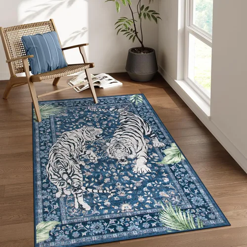 Miniatura 33 de Moynesa Alfombras Lavables de Tigre, Alfombras de Área de Entrada de 3x5, Alfombra Suave Vintage Antideslizante para Sala de Estar, Tapete