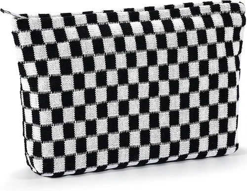 ZLFSRQ Bolsa de maquillaje a cuadros para mujer, de gran capacidad, color negro, juego de bolsa de cosméticos de viaje, bolsa de maquillaje para