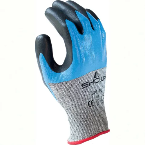 SHOWA S-TEX 376 - Guantes de seguridad de nitrilo de doble inmersión A4 resistentes a cortes con forro de bobina Hagane, pequeño (12 pares)