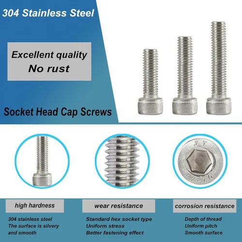 Miniatura 5 de M5 x 10 mm, 14 mm, 18 mm, 20 mm, 25 mm Tornillos de cabeza hexagonal, Acero inoxidable 304, unidad hexagonal Allen métrica, acabado brillante