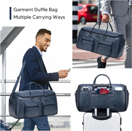Miniatura 7 de Bolsa de cuero para ropa de viaje, Azul, Elegante