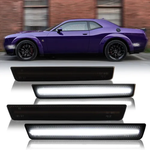 Luces LED de señalización lateral blancas para parachoques, lámparas de señal de estacionamiento para 2015-2023 Dodge Challenger 4 piezas, lente