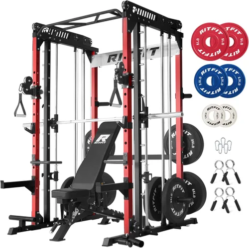 Miniatura 13 de RitFit Máquina M1 Pro Smith con sistema de cruce de cables, jaula multifunción para sentadillas para gimnasio en casa, rack de energía y paquetes