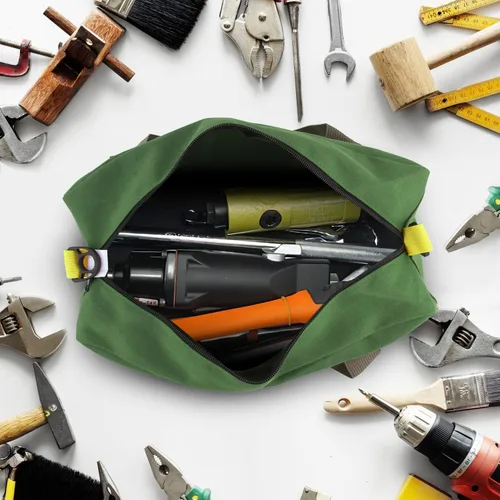 Miniatura 3 de Bolsa de herramientas pequeña de 12 pulgadas, bolsa de almacenamiento de herramientas de lona, gran capacidad, multiusos, con cremallera, bolsa Verde