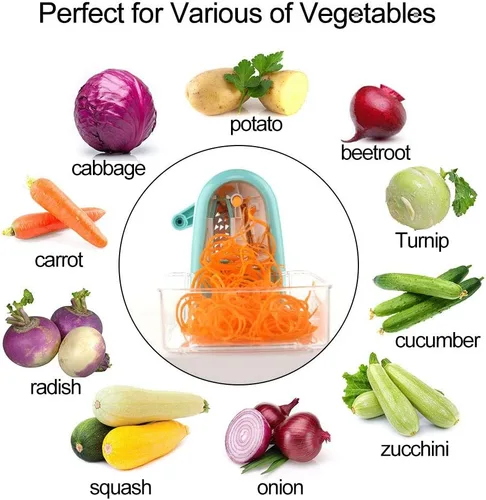 Miniatura 3 de Ourokhome Espiralizador de espaguetis para hacer fideos de calabacín, cortador de verduras de 5 cuchillas para fideos vegetales y chips rizados Azul