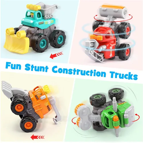 Miniatura 2 de ORWINE Coches de juguete para bebés, autos para niños y niñas, camiones de acrobacias accionados por fricción, 4 unidades de vehículos