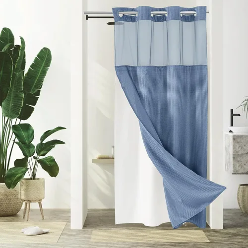 Miniatura 28 de Gibelle: cortina de ducha pequeña para baño de 36x74, cortina de ducha de punto gofre con juego de forro de tela a presión, no necesita ganchos