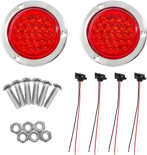Oyviny 2 luces traseras redondas de freno de freno de remolque de 4 pulgadas, 24 LED, 12 V CC + 4 conectores de luz de remolque de 3 pines