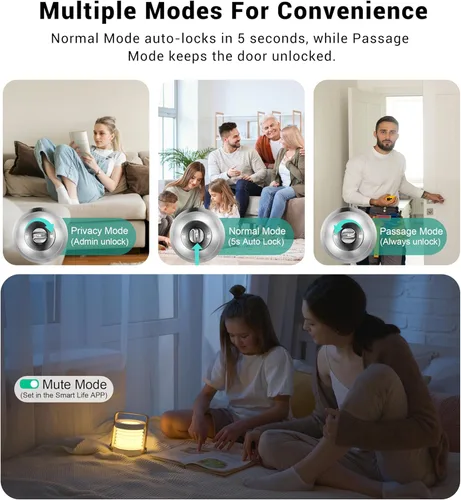 Miniatura 7 de Cerradura inteligente de perilla de puerta con teclado, cerradura de puerta de entrada sin llave con mango para puerta delantera y dormitorio