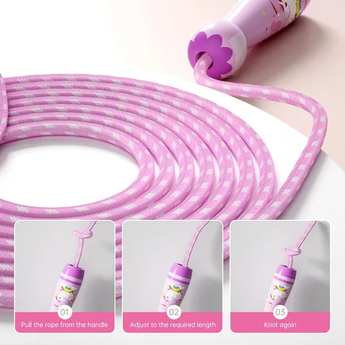 Miniatura 6 de Cuerda de saltar para niños, cuerda de saltar trenzada de algodón ajustable con mango de madera para niños pequeños, fitness, entrenamiento