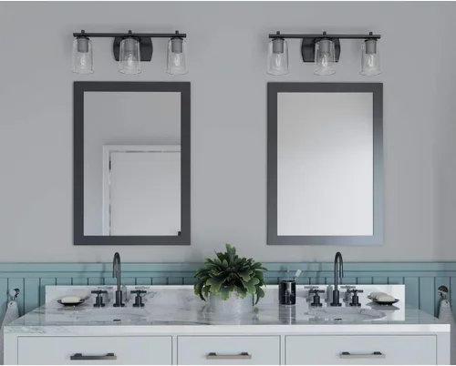 Miniatura 4 de Progress Lighting Adley Collection - Lámpara de tocador de baño tradicional con 3 luces, de cristal transparente, color negro mate, 7-5/8 x 23 Mate