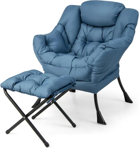 Miniatura 9 de Silla Lazy con otomana, silla decorativa moderna con reposabrazos y bolsillo lateral, sofá tapizado y reposapiés plegable, silla de lectura