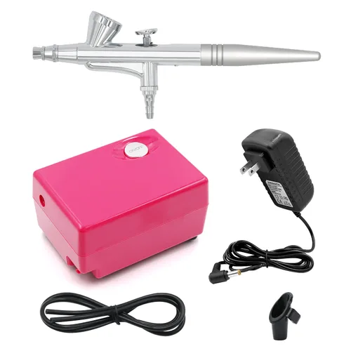 Miniatura 9 de Pinkiou juego de maquillaje con aerógrafo, pequeño, con compresor, kit para uñas con aerógrafo con aguja de 0.4 mm solo aerógrafo