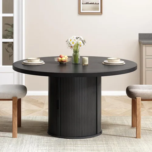 Miniatura 7 de Mesa de comedor redonda de 47 pulgadas para 4, mesa de cocina circular con estante de almacenamiento de 2 capas y un cajón, mesas de comedor