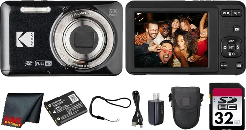Kodak PIXPRO FZ55 - Cámara digital (negro) | Sensor de 16 MP, zoom óptico 5X, lente gran angular de 1.102 in y video Full HD | Ideal para viajes y