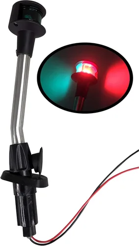 Pactrade Marine Luces de Proa LED para Barcos - Luces de Navegación de Barco Rojas y Verdes con Base Extraíble - Poste Angulado de 12 Pulgadas -