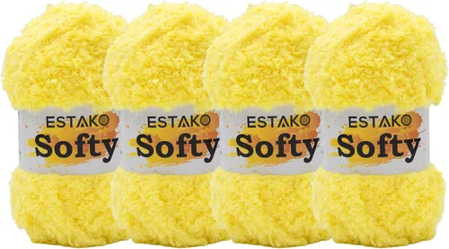 Miniatura 44 de Estako Softy 100% Poliéster Esponjoso Suave Grueso Peso #5 Hilado para Crochet y Tejido 3.52 oz (100 gr) 98 Yds (90 m) (9110 - Blanco)