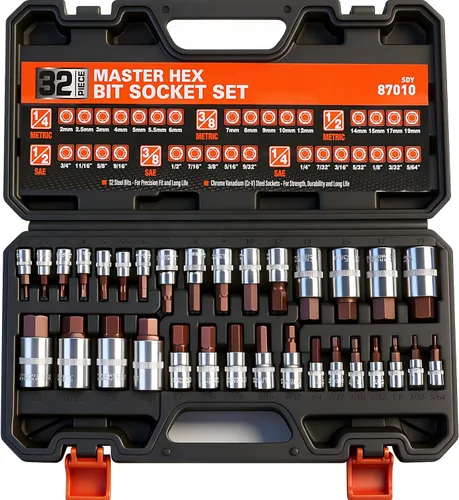 Miniatura 12 de HORUSDY Juego de dados de impacto poco profundo de 1/2 pulgada, SAE de 24 piezas (7/16"-1") y métricas (13-24mm), 6 puntos, Cr-V, incluye mango
