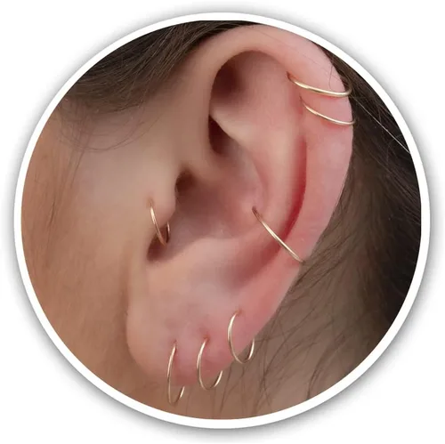 Miniatura 10 de Aretes de aro de oro de plata – Aretes de aro para mujer, dos piezas de aros de plata fina rellenos de oro, aro de hélice, anillo de tragus, aro