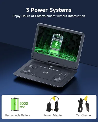 Miniatura 6 de WONNIE Reproductor de Blu Ray portátil de 16.9" con pantalla grande giratoria de 14.1" Full HD 1080P, reproductor de Blu-ray y DVD con salida HDMI