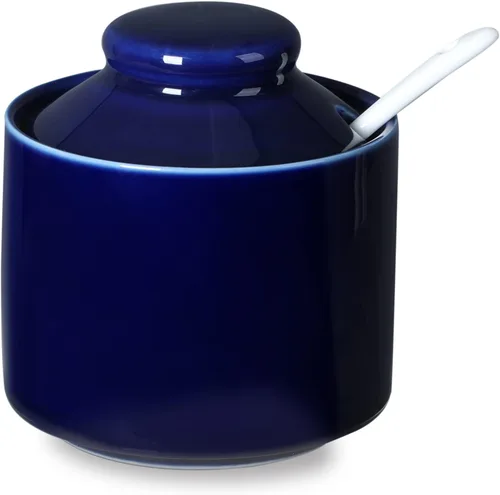 ONTUBE Azucarero de cerámica con tapa y cuchara, cuenco de sal, caja de condimentos de porcelana, 8 onzas (azul marino)