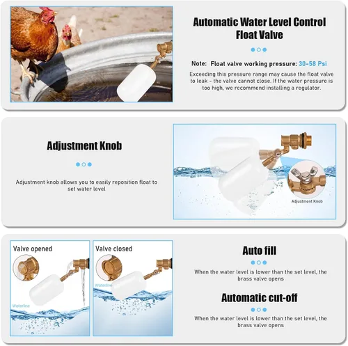 Miniatura 2 de Válvula de flotador de 1/2 pulgada de latón con brazo ajustable Válvula de control de nivel de agua de 60 PSI llenado y apagado automático