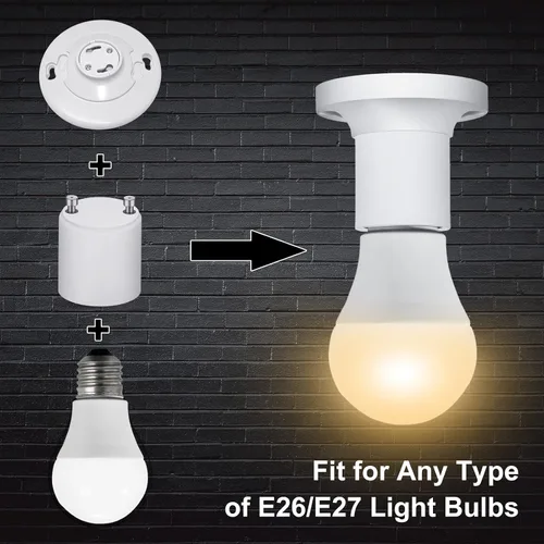 Miniatura 5 de Landhoow Paquete de 6 adaptadores Gu24 a E26 E27 para bombillas LED, resistentes al calor hasta 392 grados Fahrenheit, resistentes al fuego