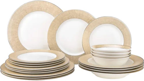 Miniatura 8 de EURO Porcelain Juego de vajilla de 20 piezas para vajilla de porcelana de hueso de lujo chapada en oro de 24 quilates ("Amanda" 5669-20G)