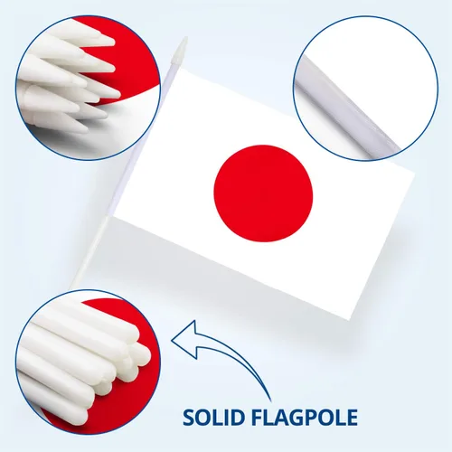 Miniatura 5 de Anley Paquete de 12 mini banderas de Japón – Pequeñas banderas Janpanese en miniatura de mano – Resistente a la decoloración y colores vivos – 5 x 8