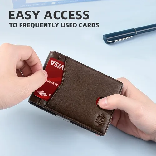 Miniatura 104 de Zitahli - Billetera delgada con 12 ranuras para tarjetas, ventana de identificación con clip para dinero, bolsillo frontal RFID plegable, pequeña